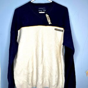 NWT Vintage American Eagle Men's Sweater Sz L‎ 100% Wool Colorblock Blue/Ivory